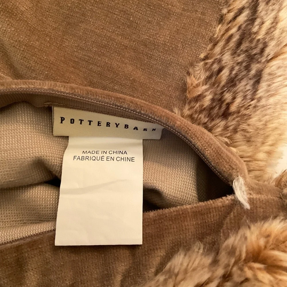 Pottery Barn Pillow Sham Tan Faux Fur Trim